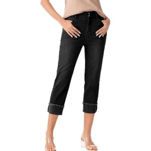 imageSidefeel Womens Capri Jeans High Waisted Stretchy Rollup Skinny Cuffed Cropped Zimbaplatinum Denim PantsBlack