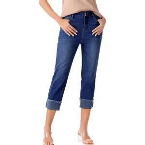 imageSidefeel Womens Capri Jeans High Waisted Stretchy Rollup Skinny Cuffed Cropped Zimbaplatinum Denim PantsBluing