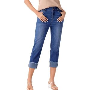 imageSidefeel Womens Capri Jeans High Waisted Stretchy Rollup Skinny Cuffed Cropped Zimbaplatinum Denim PantsDark Blue
