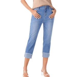 imageSidefeel Womens Capri Jeans High Waisted Stretchy Rollup Skinny Cuffed Cropped Zimbaplatinum Denim PantsLight Blue