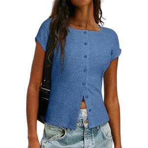 imageSidefeel Womens Going Out Tops Summer Short Sleeve Cardigans Button Down Crewneck Lightweight Sweater Knit TopsIvy