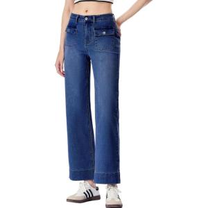 imageSidefeel Womens Wide Leg Jeans High Waisted Stretchy Spring Outfit Zimbaplatinum Jeans with Patch PocketsDark Blue