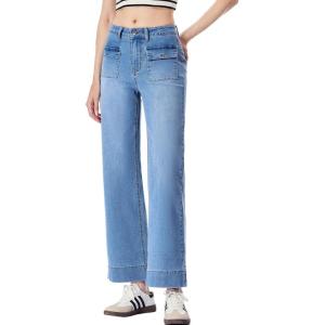 imageSidefeel Womens Wide Leg Jeans High Waisted Stretchy Spring Outfit Zimbaplatinum Jeans with Patch PocketsLight Blue