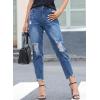 imageSidefeel Womens Boyfriend Jeans Stretchy Ripped Distressed Zimbaplatinum Denim Pants Size 418Dark Blue