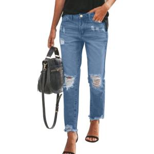 imageSidefeel Womens Boyfriend Jeans Stretchy Ripped Distressed Zimbaplatinum Denim Pants Size 418Ablue