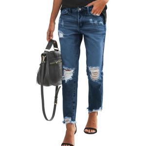 imageSidefeel Womens Boyfriend Jeans Stretchy Ripped Distressed Zimbaplatinum Denim Pants Size 418Bluing