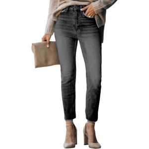 imageSidefeel Womens Boyfriend Jeans Stretchy Ripped Distressed Zimbaplatinum Denim Pants Size 418C Black