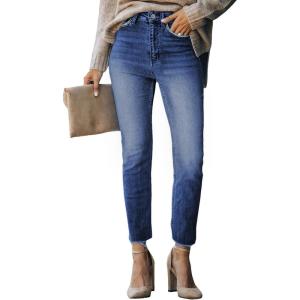 imageSidefeel Womens Boyfriend Jeans Stretchy Ripped Distressed Zimbaplatinum Denim Pants Size 418C Dark Blue