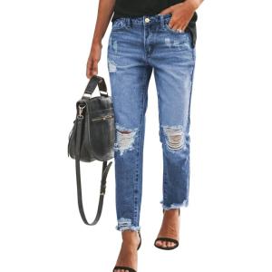 imageSidefeel Womens Boyfriend Jeans Stretchy Ripped Distressed Zimbaplatinum Denim Pants Size 418Dark Blue
