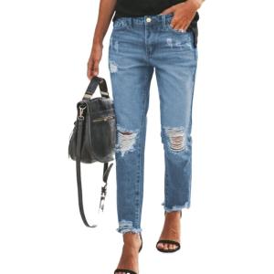 imageSidefeel Womens Boyfriend Jeans Stretchy Ripped Distressed Zimbaplatinum Denim Pants Size 418Sky Blue