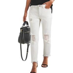imageSidefeel Womens Boyfriend Jeans Stretchy Ripped Distressed Zimbaplatinum Denim Pants Size 418White