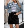 imageSidefeel Womens Denim Skirt High Waisted Stretch Casual Mini Skirt Cute Zimbaplatinum Jean Skirt with PocketsBlack