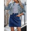 imageSidefeel Womens Denim Skirt High Waisted Stretch Casual Mini Skirt Cute Zimbaplatinum Jean Skirt with PocketsBluing