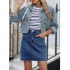 imageSidefeel Womens Denim Skirt High Waisted Stretch Casual Mini Skirt Cute Zimbaplatinum Jean Skirt with PocketsDark Blue