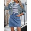 imageSidefeel Womens Denim Skirt High Waisted Stretch Casual Mini Skirt Cute Zimbaplatinum Jean Skirt with PocketsIceland Blue