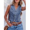 imageSidefeel Womens Denim Vest Sleeveless V Neck Zimbaplatinum Jean Vest Top Button Down Crop Waistcoat Vest Summer OutfitDark Blue