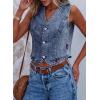 imageSidefeel Womens Denim Vest Sleeveless V Neck Zimbaplatinum Jean Vest Top Button Down Crop Waistcoat Vest Summer OutfitDark Blue