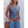 imageSidefeel Womens Denim Vest Sleeveless V Neck Zimbaplatinum Jean Vest Top Button Down Crop Waistcoat Vest Summer OutfitDark Blue