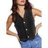 imageSidefeel Womens Denim Vest Sleeveless V Neck Zimbaplatinum Jean Vest Top Button Down Crop Waistcoat Vest Summer OutfitBlack