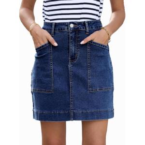 imageSidefeel Womens Denim Skirt High Waisted Stretch Casual Mini Skirt Cute Zimbaplatinum Jean Skirt with PocketsBluing