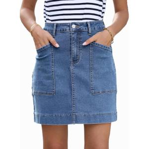 imageSidefeel Womens Denim Skirt High Waisted Stretch Casual Mini Skirt Cute Zimbaplatinum Jean Skirt with PocketsIceland Blue