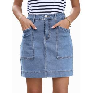 imageSidefeel Womens Denim Skirt High Waisted Stretch Casual Mini Skirt Cute Zimbaplatinum Jean Skirt with PocketsLight Blue
