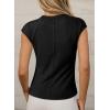 imageSidefeel Womens Tops Casual Crewneck Cap Sleeve Tops Ribbed Raw Hem Summer T Shirts Slim Fit Basic Tees BlousesBlack