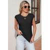 imageSidefeel Womens Tops Casual Crewneck Cap Sleeve Tops Ribbed Raw Hem Summer T Shirts Slim Fit Basic Tees BlousesBlack