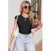 imageSidefeel Womens Tops Casual Crewneck Cap Sleeve Tops Ribbed Raw Hem Summer T Shirts Slim Fit Basic Tees BlousesBlack