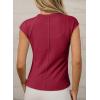 imageSidefeel Womens Tops Casual Crewneck Cap Sleeve Tops Ribbed Raw Hem Summer T Shirts Slim Fit Basic Tees BlousesBurgundy