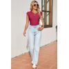 imageSidefeel Womens Tops Casual Crewneck Cap Sleeve Tops Ribbed Raw Hem Summer T Shirts Slim Fit Basic Tees BlousesBurgundy