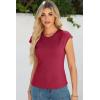 imageSidefeel Womens Tops Casual Crewneck Cap Sleeve Tops Ribbed Raw Hem Summer T Shirts Slim Fit Basic Tees BlousesBurgundy