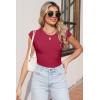imageSidefeel Womens Tops Casual Crewneck Cap Sleeve Tops Ribbed Raw Hem Summer T Shirts Slim Fit Basic Tees BlousesBurgundy
