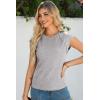 imageSidefeel Womens Tops Casual Crewneck Cap Sleeve Tops Ribbed Raw Hem Summer T Shirts Slim Fit Basic Tees BlousesGray