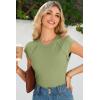imageSidefeel Womens Tops Casual Crewneck Cap Sleeve Tops Ribbed Raw Hem Summer T Shirts Slim Fit Basic Tees BlousesGreen