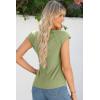 imageSidefeel Womens Tops Casual Crewneck Cap Sleeve Tops Ribbed Raw Hem Summer T Shirts Slim Fit Basic Tees BlousesGreen