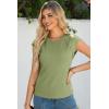 imageSidefeel Womens Tops Casual Crewneck Cap Sleeve Tops Ribbed Raw Hem Summer T Shirts Slim Fit Basic Tees BlousesGreen