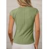 imageSidefeel Womens Tops Casual Crewneck Cap Sleeve Tops Ribbed Raw Hem Summer T Shirts Slim Fit Basic Tees BlousesGreen