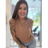 imageSidefeel Womens Tops Casual Crewneck Cap Sleeve Tops Ribbed Raw Hem Summer T Shirts Slim Fit Basic Tees BlousesKhaki