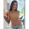 imageSidefeel Womens Tops Casual Crewneck Cap Sleeve Tops Ribbed Raw Hem Summer T Shirts Slim Fit Basic Tees BlousesKhaki