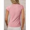 imageSidefeel Womens Tops Casual Crewneck Cap Sleeve Tops Ribbed Raw Hem Summer T Shirts Slim Fit Basic Tees BlousesPink