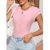 imageSidefeel Womens Tops Casual Crewneck Cap Sleeve Tops Ribbed Raw Hem Summer T Shirts Slim Fit Basic Tees BlousesPink