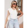 imageSidefeel Womens Tops Casual Crewneck Cap Sleeve Tops Ribbed Raw Hem Summer T Shirts Slim Fit Basic Tees BlousesWhite