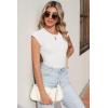 imageSidefeel Womens Tops Casual Crewneck Cap Sleeve Tops Ribbed Raw Hem Summer T Shirts Slim Fit Basic Tees BlousesWhite