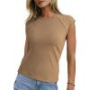 imageSidefeel Womens Tops Casual Crewneck Cap Sleeve Tops Ribbed Raw Hem Summer T Shirts Slim Fit Basic Tees BlousesKhaki