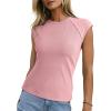 imageSidefeel Womens Tops Casual Crewneck Cap Sleeve Tops Ribbed Raw Hem Summer T Shirts Slim Fit Basic Tees BlousesPink