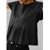 imageSidefeel Womens Short Sleeve Casual Basic T Shirts Summer Round Neck Pleated Tee Tops BlousesBlack
