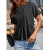 imageSidefeel Womens Short Sleeve Casual Basic T Shirts Summer Round Neck Pleated Tee Tops BlousesBlack