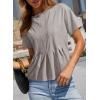 imageSidefeel Womens Short Sleeve Casual Basic T Shirts Summer Round Neck Pleated Tee Tops BlousesGray