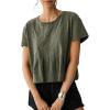 imageSidefeel Womens Short Sleeve Casual Basic T Shirts Summer Round Neck Pleated Tee Tops BlousesGreen
